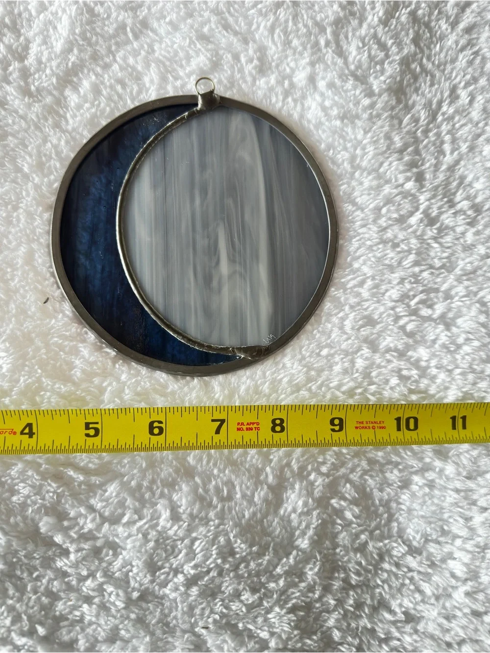 Artisan Blue & Gray Stained Glass Crescent Wall Hanging